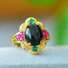 Natural Hetian Jade Rings With Zircon Ruby Emerald Chinese Nephrite Ring Adjustable