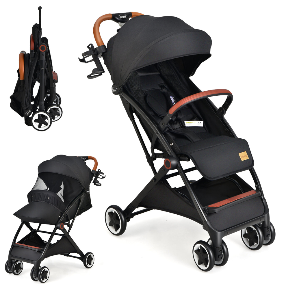 Folding Baby Stroller Pushchair w/ Convertible Canopy & Backrest Skin-Friendly