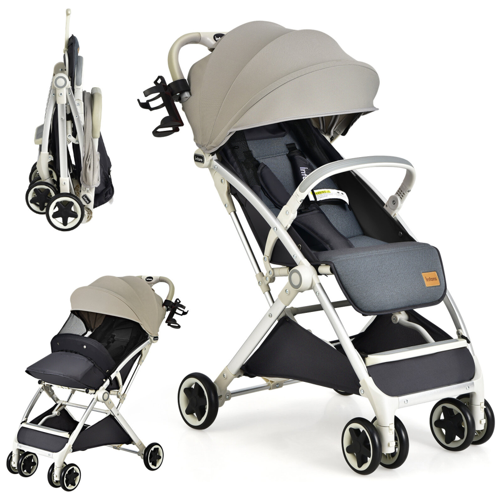 Folding Baby Stroller Pushchair w/ Convertible Canopy & Backrest Skin-Friendly