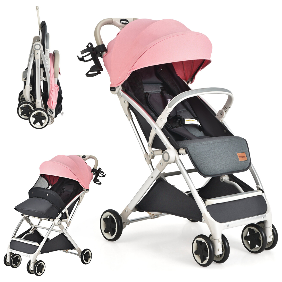 Folding Baby Stroller Pushchair w/ Convertible Canopy & Backrest Skin-Friendly