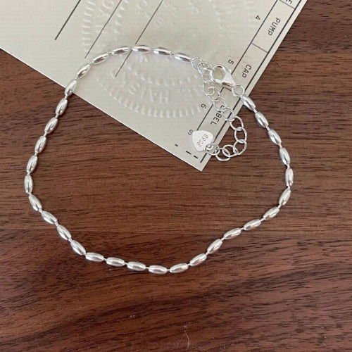 925 Sterling silver oval Chain Olive Beads Chain Anklet Bracelet Adjust