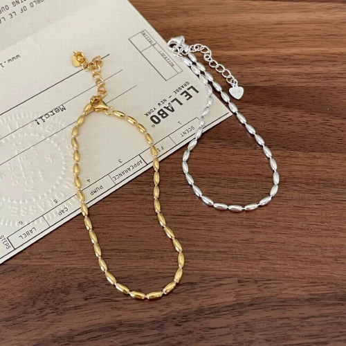 925 Sterling silver oval Chain Olive Beads Chain Anklet Bracelet Adjust 1