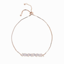 100% 925 Sterling Silver Micro Pave Clear Cz Bar Shaped Charm Bracelet Adjustable Slider Chain Bracelet Wedding Jewelry