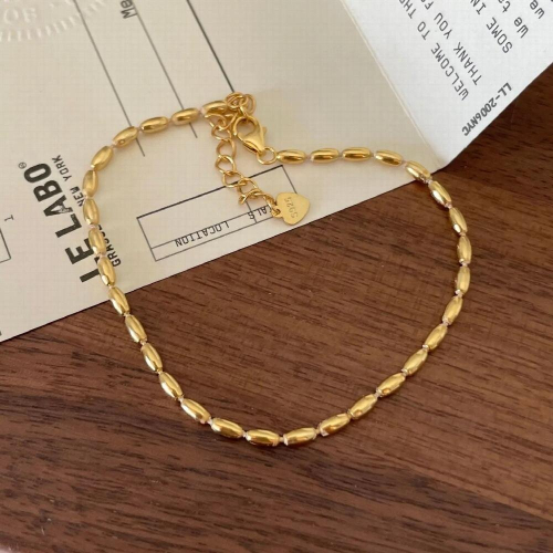 925 Sterling silver oval Chain Olive Beads Chain Anklet Bracelet Adjust 2
