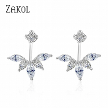 Zirconia Women Jewelry CZ Zircon Leaf Earrings Jackets For Party FSEP489