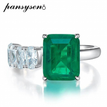 Vintage Solid 925 Sterling Silver Emerald Simulated Moissanite Adjustable Rings for Women Anniversary Ring