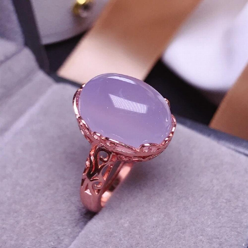 Natural Pink chalcedony ring, color, emerald beautiful, 925 silver, finger ring size support customization