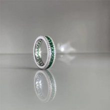 925 International Standard Silver Borderless Princess Fang Precision Full Diamond Micro Set Ring with Emerald Eight Hearts and E