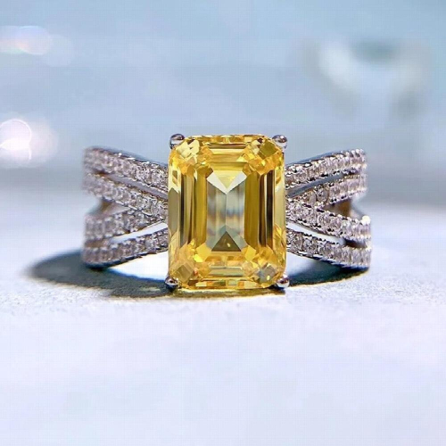 925 silver womens diamond rectangular emerald cutting ring ring rectangular car flat 7 * 9mm 2