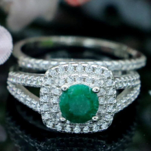 12x11mm 5.2g Real Green Emerald Sapphire CZ Women Engagement 925 Solid Sterling Silver Rings