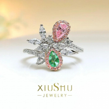 Sweet Contrast Pear Shaped Pink Diamond Ring High Carbon Diamond Emerald Gift 925 Silver Inlay