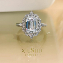 Fashionable Ins Style Artificial Emerald Cutting Ring Europe And The United States 925 Silver Versatile Nic