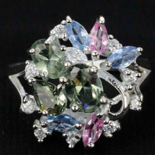 20x17mm 4.3g Real Green Emerald Pink Sapphire Tanzanite For Women Engagement 925 Solid Sterling Silver Rings