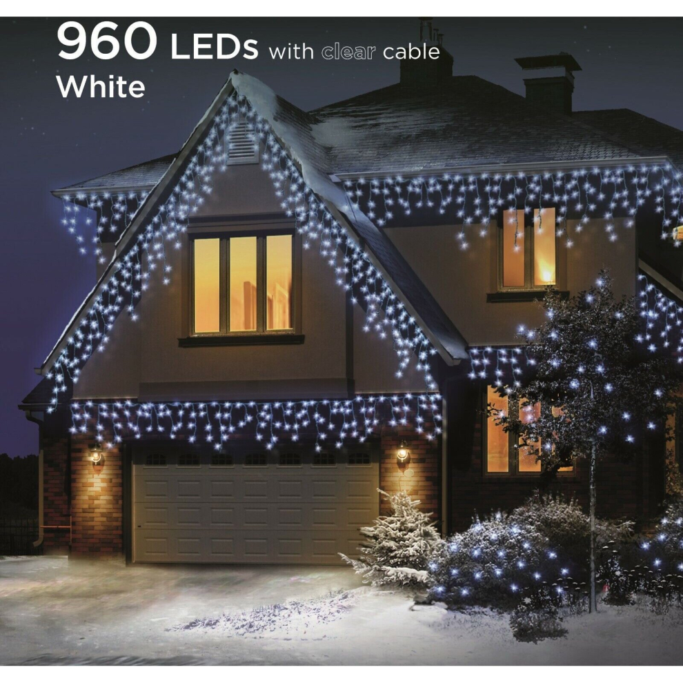 Premier Decorations 960 LED Icicle 23.8m Snowing Christmas Lights - White