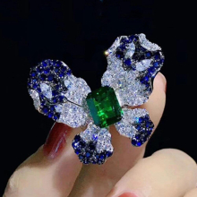 Women Rings Adjusting Emerald Butterfly Ring Female Bright Zircon Jewelry Girls Holiday Gift Party