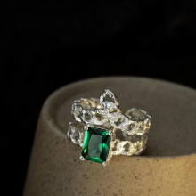 MLKENLY 925 sterling silver hollow texture chain ring female ins wind open emerald index finger ring female high-quality jewelry