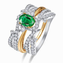 Oval Emerald Wedding Ring Pair Ring Set 5A Cubic Zirconia 1ct Plated Platinum for Women 925 Jewelry Crystal Rings
