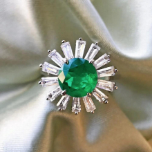 925 Sterling Silver Rings Emerald Zircon Round Flower Gemstone Wedding Anniversary Fine Jewelry Female