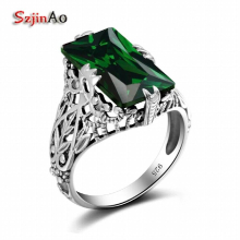 Szjinao Processing Green Emerald 925 Sterling Silver Jewelry Famous Women Rings