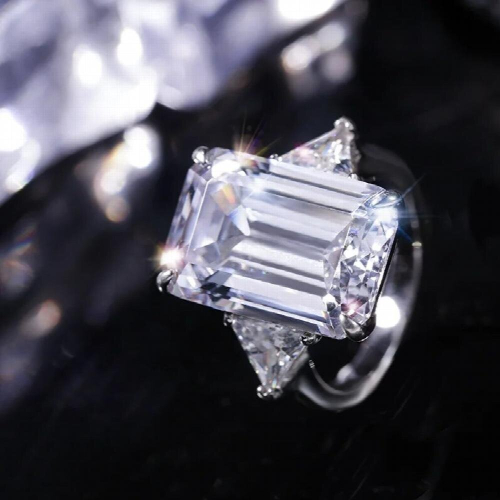 S925 Silver Ring Emerald Cut Rectangular Diamond Fairy Temperament Wedding Ring 10 * 14mm Diamond Ring