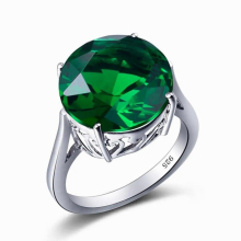 Szjinao Real 925 Sterling Silver Ring Big Green Emerald Gemstone Round Neo-Gothic Fine Jewelry Rings For Women Gift