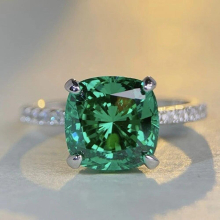 100% 925 Sterling Silver Crushed Ice Cut Emerald Morganite High Carbon Diamond Gemstone Ring Fine Jewelry