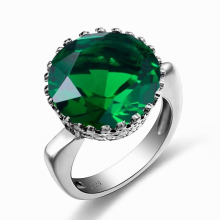 Szjinao Silver Rings For Women Real 925 Sterling Silver Neo-Gothic Green Emerald Ring Big Gemstone Round Jewelry