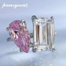 Romantic 925 Sterling Silver Pear Emerald Cut Sapphire High Carbon Diamond Gemstone Adjustable Wedding Rings for Women