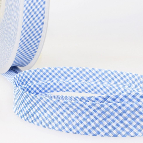 Stephanoise 20mm Gingham Bias Binding Tape Sky Blue - per metre