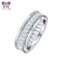 AButterfly 925 Sterling Silver 6.5MM Wide Face Emerald Cut Simulation Diamond Eternal Wedding Ring Fine Jewelry