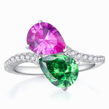 18K 7*9MM Pear Emerald Pink Sapphire Gemstone Vintage Ring For Women 925 Sterling Silver Jewelry