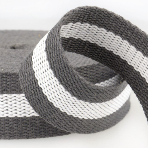 Stephanoise 40mm Two Tone Strap Webbing Grey White - per metre