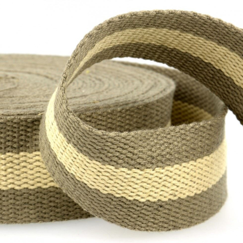 Stephanoise 40mm Two Tone Strap Webbing Khaki Beige - per metre