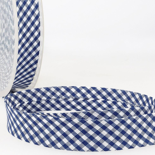 Stephanoise 30mm Gingham Bias Binding Tape Navy Blue - per metre
