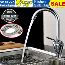 Solid Brass Twin Lever Mixer Tap for Kitchen & Bathroom Sink - Hot & Cold, 360 Swivel Spout, Includes Hoses