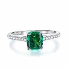 Classic Real 925 Sterling Silver Crushed Ice Cut Emerald Gemstone Wedding Engagement Ring Fine Jewelry