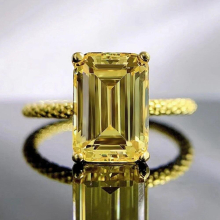 Classic 18K Plated 925 Sterling Silver Emerald Cut 7*10 MM Citrine Gemstone Ring For Women Fine Jewelry