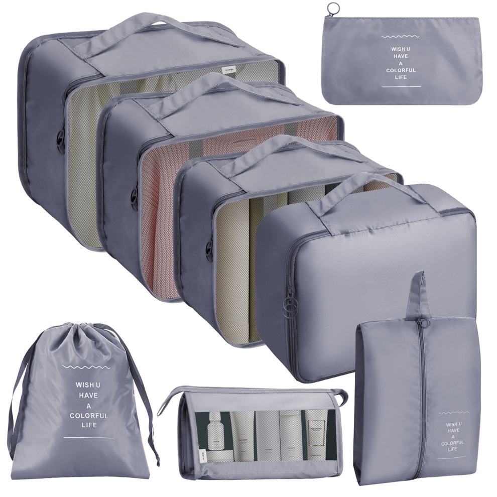 (Grey) 9Pcs Travel Packing Cubes Suitcase Luggage Bags