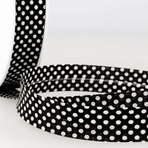 Stephanoise 20mm Dotty Bias Binding Tape Black White - per metre