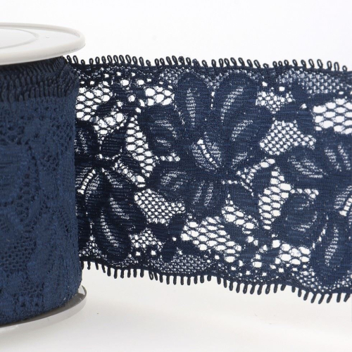 Stephanoise 55mm Stretch Lace Trim Navy Blue - per metre