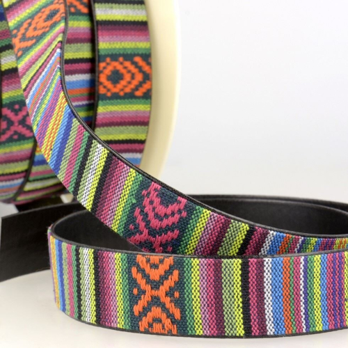 Stephanoise 9mm Faux Leather Lined Webbing Multi 7 - per metre
