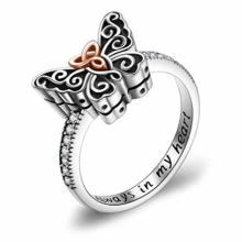 Silver Butterfly Urn Ring for Ashes Knot Memorial Keepsake Jewelry Cremation Ring for Women