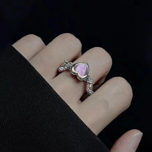 Irregular Pink Crystal Heart Rings Creative Opal Broken Heart Couple Rings Grunge Purple Pink Zircon Open Rings Jewelry
