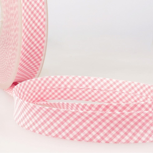 Stephanoise 30mm Gingham Bias Binding Tape Light Pink - per metre