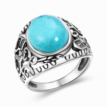 Retro Natural Turquoise Rings Sterling Silver 925 Ring for Women Men Party Engagement Gift Fine Jewelry Ring