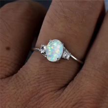Female Opal Stone Ring Classic Silver Engagement Ring Crystal Oval Wedding Rings For Women