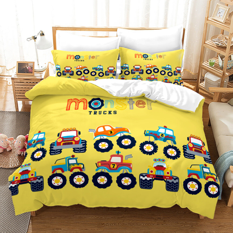 (Style 22, Single (135X200CM/2PCS)) Monster Trucks Bedding Single Double Duvet Cover