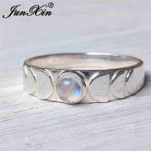 Female Male Round Clear Moonstone Ring Antique Silver Opal Stone Rings For Women Men Moon Phase Ring Jewelry