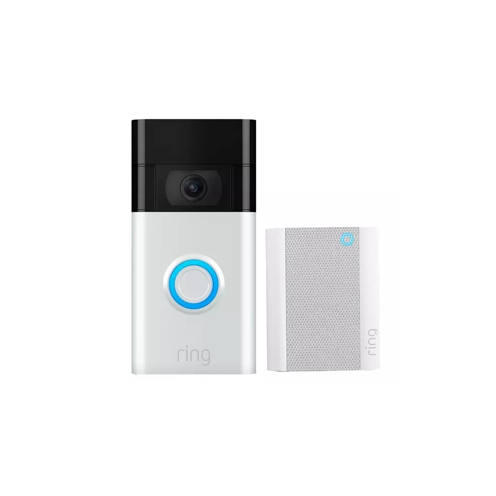 RING Video Doorbell (2nd Gen, Satin Nickel) & Chime (2nd Gen) Bundle