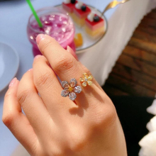 Style Opal Double Daisy Flower Adjustable Ring Rhinestone Hot Rings For Women Fine Jewelry